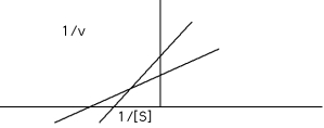<strong>What type of reaction is depicted in the following graph? </strong> A)double-displacement bisubstrate reaction B)competitively inhibited reaction C)single-displacement bisubstrate reaction D)mixed non-competitively inhibited reaction