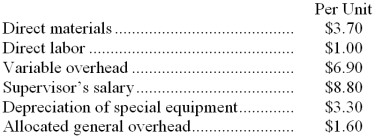 <strong>Libbee Corporation is presently making part I50 that is used in one of its products. A total of 8,000 units of this part are produced and used every year. The company's Accounting Department reports the following costs of producing the part at this level of activity: An outside supplier has offered to produce and sell the part to the company for $24.50 each. If this offer is accepted, the supervisor's salary and all of the variable costs, including direct labor, can be avoided. The special equipment used to make the part was purchased many years ago and has no salvage value or other use. The allocated general overhead represents fixed costs of the entire company, none of which would be avoided if the part were purchased instead of produced internally. In addition to the facts given above, assume that the space used to produce part I50 could be used to make more of one of the company's other products, generating an additional segment margin of $24,000 per year for that product. What would be the impact on the company's overall net operating income of buying part I50 from the outside supplier and using the freed space to make more of the other product?</strong> A) Net operating income would increase by $24,000 per year. B) Net operating income would increase by $17,600 per year. C) Net operating income would decline by $8,800 per year. D) Net operating income would decline by $30,400 per year.