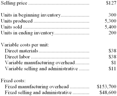 Kidwell Company, which has only one product, has provided the following data concerning its most recent month of operations: The company produces the same number of units every month, although the sales in units vary from month to month. The company's variable costs per unit and total fixed costs have been constant from month to month. 107. What is the net operating income for the month under variable costing? A. $5,800 B. $5,400 <underLine>C.</underLine> $8,300 D. $16,000 -What is the net operating income for the month under absorption costing?