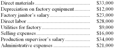 <strong>Consider the following costs incurred in a recent period: What was the total amount of the period costs listed above for the period?</strong> A) $78,000 B) $71,000 C) $46,000 D) $37,000