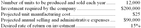 Trevor Company is contemplating the introduction of a new product. The company has gathered the following information concerning the product: The company uses the absorption costing approach to cost-plus pricing as described in the text. Required: a. Compute the markup on absorption cost. b. Compute the selling price. c. If the price computed in b above is charged, and costs turn out as projected, can the company be assured that no loss will be sustained on the new product? Explain.