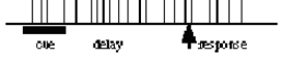 <strong>You conduct a single-cell recording study of a lateral prefrontal cortical cell while an animal performs a delayed-response task.Which of the following response profiles best matches the behavior of the cell if it is primarily involved in working memory function? (Each vertical line represents an action potential. )</strong> A) B) C) D)
