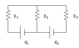 <strong>In the diagram,if the current through R<sub>1</sub> is 5 A up and if the current through R<sub>3</sub> is 3 A up, what is the current in R<sub>2</sub>? </strong> A) 8 A up B) 8 A down C) 2 A up D) 2 A down E) more information is needed