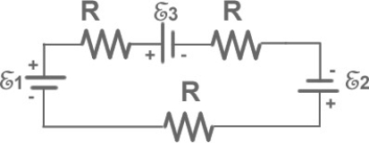 <strong>FIGURE 26-6 In Fig. 26-6 shown below what combination of values for the emfs of the batteries would make the electric current in the circuit equal to zero?</strong> A)E<sub>1</sub> = E<sub>3</sub> and E<sub>2</sub> = 2E<sub>1</sub> B)E<sub>1</sub> = E<sub>2</sub> = E<sub>3</sub> C)E<sub>1</sub> = E<sub>2</sub> and E<sub>3</sub> =E<sub>1</sub>/2 D)E<sub>1</sub> = E<sub>3</sub> and E<sub>2</sub> =E<sub>1</sub>/2 E)E<sub>1</sub> = E<sub>2</sub> and E<sub>3</sub> = 2E<sub>1</sub>