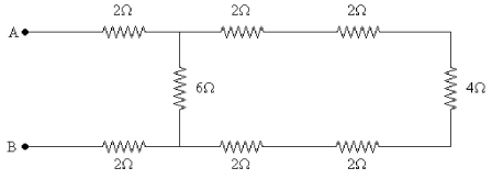 <strong>FIGURE 26-14 A number of resistors are connected across points A and B as shown in Fig. 26-14. What is the equivalent resistance between points A and B?</strong> A)4 Ω B)6 Ω C)8 Ω D)10 Ω E)12 Ω