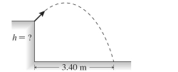 Write the word or phrase that best completes each statement or answers the question. As shown in the figure, a heavy rock is shot upward from the edge of a vertical cliff. It leaves the edge of the cliff with an initial velocity of 15 m/s directed at from the vertical and experiences no appreciable air resistance as it travels. How high is the cliff?