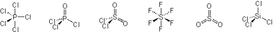 <strong>Which of these molecules have a dipole moment? </strong> A) PCl<sub>5</sub> and SiCl<sub>4</sub> B) POCl<sub>3</sub>, SO<sub>2</sub>Cl<sub>2</sub>, and SO<sub>3</sub> C) POCl<sub>3</sub> and SO<sub>2</sub>Cl<sub>2</sub> D) PCl<sub>5</sub>, POCl<sub>3</sub>, SOCl<sub>2</sub>, SO<sub>3</sub>, and SiCl<sub>4</sub> E) PCl<sub>5</sub>, SF<sub>6</sub>, SO<sub>3</sub>, and SiCl<sub>4</sub>
