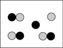 <strong>Which picture best represents an atomic-level view of acetic acid, which is a weak acid, in aqueous solution (water molecules not shown)?</strong> A) B) C) D)