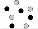 <strong>Which picture best represents an atomic-level view of acetic acid, which is a weak acid, in aqueous solution (water molecules not shown)?</strong> A) B) C) D)