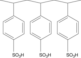 <strong>Polymers with ionic functional groups have been developed for removal of ions from water. One example is Amberlite. One form of Amberlite has the structure shown below, where the -SO<sub>3</sub>H groups act like a weak acid. What type of ions will this polymer attract? </strong> A) cations B) anions C) all ions D) impossible to tell E) none, since the polymer is neutral