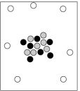 <strong>When cosmic rays strike atoms in the upper atmosphere, energetic neutrons are produced. These neutrons collide with nitrogen-14 atoms, producing carbon-14 atoms and hydrogen atoms. Which diagram represents the carbon-14 product? </strong> A) B) C) D)