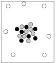 <strong>When cosmic rays strike atoms in the upper atmosphere, energetic neutrons are produced. These neutrons collide with nitrogen-14 atoms, producing carbon-14 atoms and hydrogen atoms. Which diagram represents the carbon-14 product? </strong> A) B) C) D)