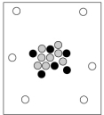 <strong>When cosmic rays strike atoms in the upper atmosphere, energetic neutrons are produced. These neutrons collide with nitrogen-14 atoms, producing carbon-14 atoms and hydrogen atoms. Which diagram represents the carbon-14 product? </strong> A) B) C) D)