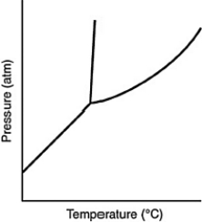 <strong>Consider the phase diagram for a substance shown here. The line between the solid and liquid phases has a positive slope because the solid phase is ________ than the liquid phase. </strong> A) more dense B) less dense C) more massive D) less massive E) hotter