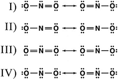 <strong>Nitrite (NO<sub>2</sub><sup>-</sup>) is an important nutrient in the eutrophic zone of the ocean. Which of the following is the correct set of resonance structures for this ion? </strong> A) I B) II C) III D) IV