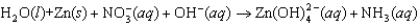 <strong>The following reaction occurs in basic solution. Identify the oxidizing agent. Note that the reaction equation is not balanced. </strong> A)Zn(s) B)NO<sub>3</sub><font face=symbol><sup></sup></font>(aq) C)OH<font face=symbol><sup></sup></font>(aq) D)H<sub>2</sub>O(l) E)NH<sub>3</sub>(aq)