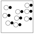 <strong>Which sketch best represents the qualitative molecular view of an aqueous solution of nitrous acid? (Water molecules are not shown explicitly.) </strong> A) B) C) D)