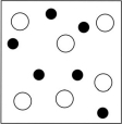 <strong>Which sketch best represents the qualitative molecular view of an aqueous solution of nitrous acid? (Water molecules are not shown explicitly.) </strong> A) B) C) D)