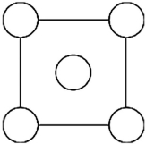 <strong>In the sodium chloride unit cell, the chloride ions form a cube in which each side is arranged like the following figure. The circles represent the positions of the chloride ions on one square face of the cube. All the other faces are the same. What is the name of this unit cell? </strong> A)simple cubic B)chloride-centered cubic C)face-centered cubic D)x-face cubic E)body-centered cubic