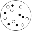 <strong>Which of the solutions shown here will have the lowest vapor pressure? White circles indicate solvent molecules; black circles indicate molecules of a nonvolatile solute.</strong> A) B) C) D)