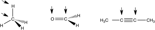 In the following molecules, what orbitals are involved in bonding on both of the indicated atoms?