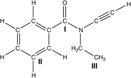 Identify the hybridization of the three carbon atoms labeled in the following molecule.