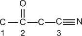 Identify the hybridization of the atomic orbitals on carbon atoms labeled 1, 2, and 3. The hydrogen atoms and lone-pair electrons are not shown in the diagram.