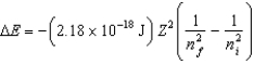 <strong>The change in energy of a one-electron atom or ion for an electronic transition from the initial energy level n<sub>i</sub> to the final energy level n<sub>f</sub> is given by Which of the following species will have the longest wavelength emission line for the transition between the n<sub>i</sub> <font face=symbol></font> 2 and n<sub>f</sub> <font face=symbol></font> 1 levels?</strong> A)H B)He<font face=symbol><sup></sup></font> C)Li<sup>2</sup><font face=symbol><sup></sup></font> D)Be<sup>3</sup><font face=symbol><sup></sup></font> E)B<sup>4</sup><font face=symbol><sup></sup></font>
