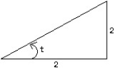 Give the values of sin t and cos t, where t is the radian measure of the angle shown. Enter your answer as a, b (unlabeled) where a represents sin t and b represents cos t.