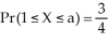 A random variable X has a density function f(x) = ∙ , 1 ≤ x ≤ 16. Find a such that . Enter just an integer, no labels.