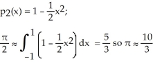 The area of a circle with radius 1 is π. If f(x) = gives the top half of this circle, as illustrated below, use the second Taylor polynomial of f(x) at x = 0 to find an approximate value for π. Is the following correct?