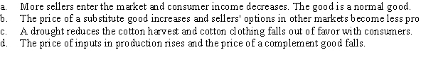 In each of the following cases, predict what will happen to the equilibrium price and quantity.