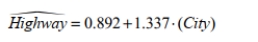 Use the following regression equation regarding car mileage for following questions . Note that City is the estimated miles per gallon (mpg) a car gets while driving on city streets, and Highway is the estimated miles per gallon (mpg) a car gets while driving on highways. -What is the expected highway mpg for a car that gets 23 mpg in cities?