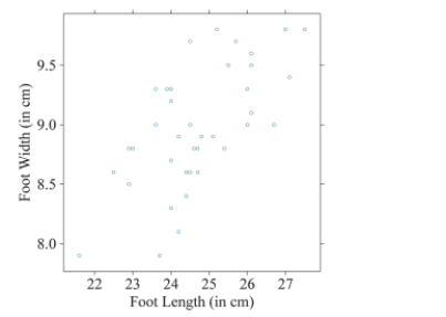 Use the following information for following questions . The scatterplot shows the relationship between the foot lengths and foot widths of children. The coefficient of determination was found to be 41.09%. -Calculate the value of the correlation coefficient between a car's age and its current value.