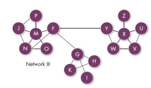 <strong>Based on the network diagram, which of the following function as boundary spanners? </strong> A) M and X B) F, Y, and G C) All except G, M, F, X, and Y D) F, H, K, and M