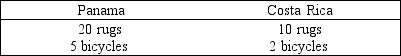 <strong> In Figure 16-5,which of the following is true?</strong> A) Both countries can benefit from trade if Panama produces bicycles and Costa Rica produces rugs. B) Both countries can benefit from trade if Panama produces both rugs and bicycles. C) Both countries can benefit from trade if Panama produces rugs and Costa Rica produces bicycles. D) Both countries can benefit from trade if Costa Rica produces bicycles and rugs. E) Neither country can benefit from trade since Panama has an absolute advantage in producing both bicycles and rugs.