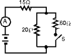 <strong>When switch S is open, the ammeter in the circuit shown reads 2.0 A. When S is closed, the ammeter reading: </strong> A) increases slightly B) remains the same C) decreases slightly D) doubles E) halves