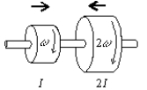 <strong>Two disks are mounted on low-friction bearings on a common shaft. The first disc has rotational inertia I and is spinning with angular velocity \omega . The second disc has rotational inertia 2I and is spinning in the same direction as the first disc with angular velocity 2 \omega as shown. The two disks are slowly forced toward each other along the shaft until they couple and have a final common angular velocity of: </strong> A) 5 \omega /3 B) C) D) \omega E) 3 \omega