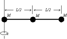 <strong>Three identical balls, with masses of M, 2M, and 3M are fastened to a massless rod of length L as shown. The rotational inertia about the left end of the rod is: </strong> A) ML<sup>2</sup>/2 B) ML<sup>2</sup> C) 3ML<sup>2</sup>/2 D) 6ML<sup>2</sup> E) 3ML<sup>2/4</sup>
