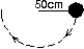 <strong>The string in the figure is 50 cm long. When the ball is released from rest, it swings along the dotted arc. How fast is it going at the lowest point in its swing? </strong> A) 2.0 m/s B) 2.2 m/s C) 3.1 m/s D) 4.4 m/s E) 6.0 m/s