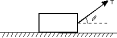 <strong>A block of mass m is pulled along a rough horizontal floor by an applied force as shown. The vertical component of the force exerted on the block by the floor is: </strong> A) mg B) mg - T cos \theta C) mg + T cos \theta D) mg - T sin \theta E) mg + T sin \theta