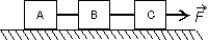 <strong>Three blocks (A,B,C), each having mass M, are connected by strings as shown. Block C is pulled to the right by a force that causes the entire system to accelerate. Neglecting friction, the net force acting on block B is: </strong> A) zero B) C) D) E)