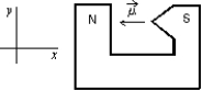 A magnetic dipole is placed between the poles of a magnet as shown. The direction of the associated force exerted on the dipole is: