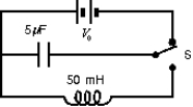 <strong>In the circuit shown, switch S is first pushed up to charge the capacitor. When S is then pushed down, the current in the circuit will oscillate at a frequency of: </strong> A) 0.010 Hz B) 12.5 Hz C) 320 Hz D) 2000 Hz E) depends on V<sub>0</sub>