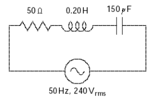 <strong>The impedance of the circuit shown is: </strong> A) 21 \Omega B) 50 \Omega C) 63 \Omega D) 65 \Omega E) 98 \Omega