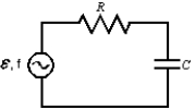 <strong>The average power supplied to the circuit shown passes through a maximum when which one of the following is increased continuously from a very low to a very high value? </strong> A) source emf B) R C) C D) source frequency f E) none of these