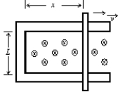 <strong>A rod with resistance R lies across frictionless conducting rails in a constant uniform magnetic field B, as shown. Assume the rails have negligible resistance. The magnitude of the force that must be applied by a person to pull the rod to the right at constant speed v is: </strong> A) 0 B) BLv C) BLv/R D) B<sup>2</sup>L<sup>2</sup>v/R E) B<sup>2</sup>Lxv/R