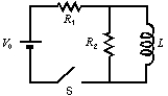 Immediately after switch S in the circuit shown is closed, the current through the battery is: