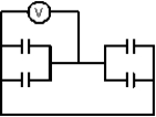 Each of the four capacitors shown is 500 \mu F. The voltmeter reads 1000V. The magnitude of the charge on each capacitor plate is: