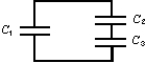 Capacitor C<sub>1</sub> is connected alone to a battery and charged until the magnitude of the charge on each plate is 4.0 * 10 <sup>-</sup> <sup>8 </sup>C. Then it is removed from the battery and connected to two other capacitors C<sub>2 </sub>and C<sub>3</sub>, as shown. The charge on the positive plate of C<sub>1</sub> is then 1.0 * 10 <sup>-</sup> <sup>8 </sup>C. The charges on the positive plates of C<sub>2</sub> and C<sub>3 </sub>are: